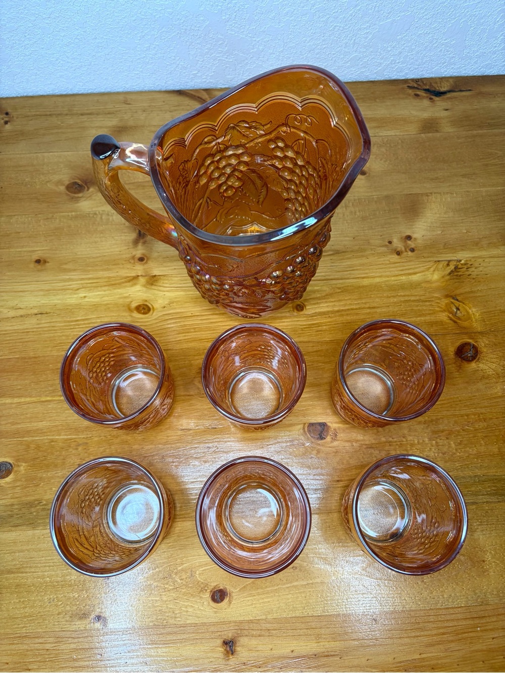 Classic Vintage Imperial Marigold Carnival Glass Water Set Pitcher 6 Tumblers - Picture 4 of 14